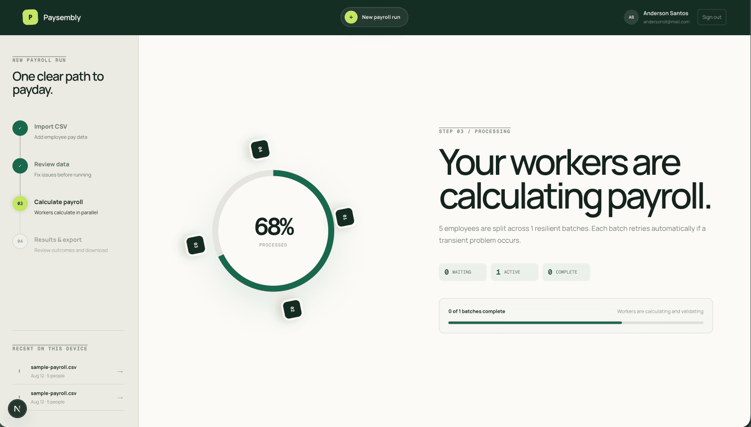 Paysembly live worker processing